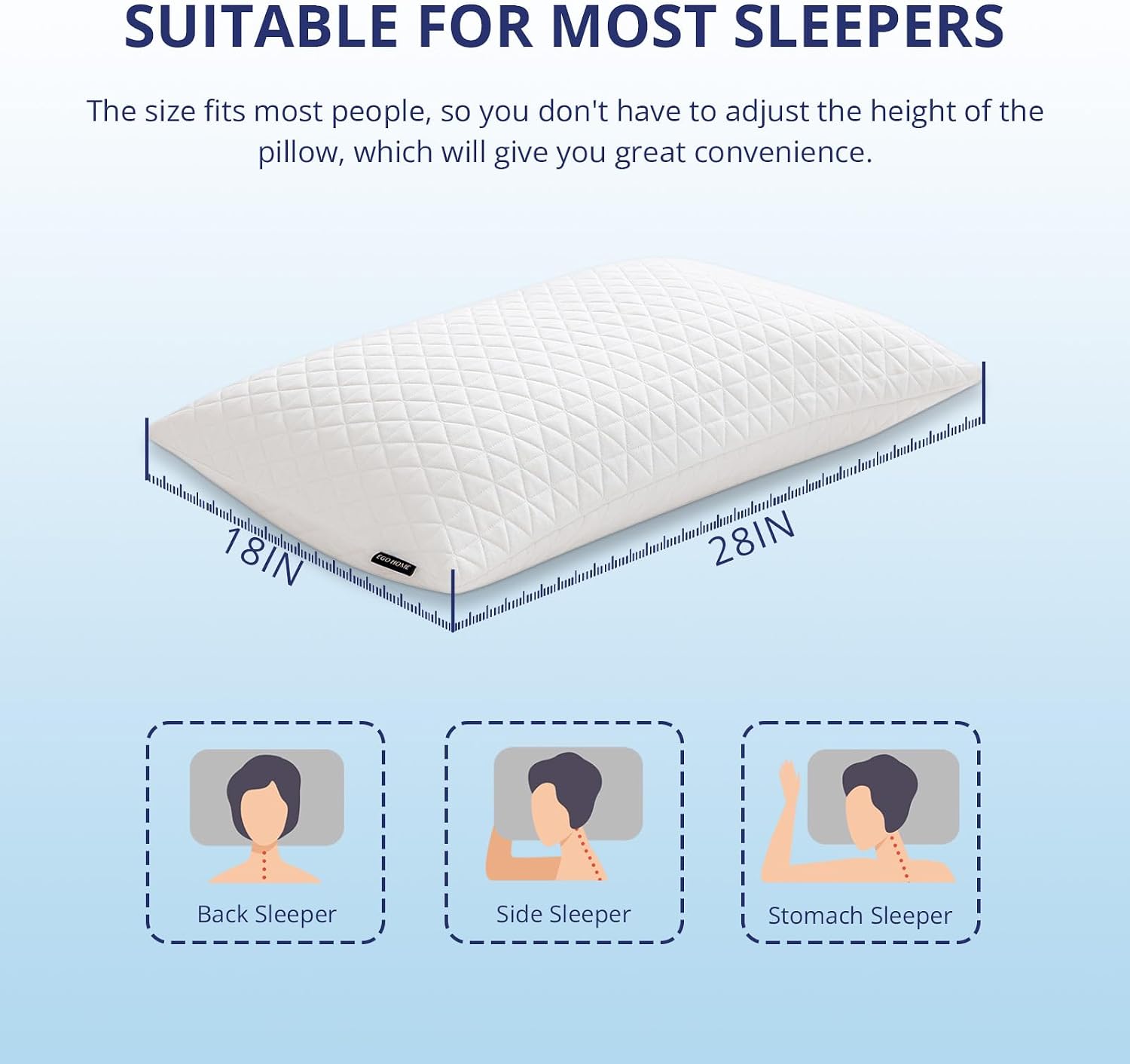 Shredded Memory Foam Pillows, Bed Pillows for Sleeping, Medium Firm Pillows Standard/Queen Size Pillow for Side Back Stomach Sleepers, Neck Support Pillow with Washable Removable Cover (1 Pack) - Image 2