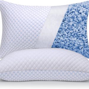 Cooling Adjustable Shredded Memory Foam Pillows Queen Size Set of 2 - Temperature-Regulating for All Sleepers with Dual Airflow Ventilation( & Hypoallergenic & Machine Washable)