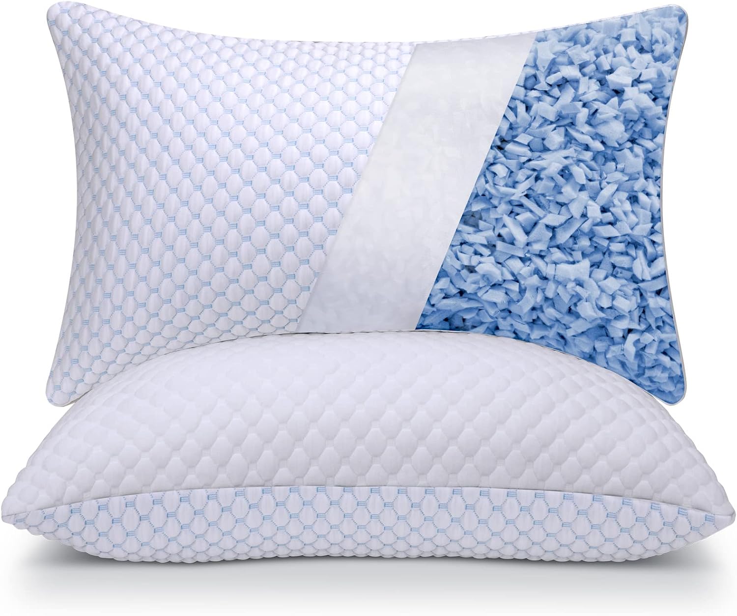 Cooling Adjustable Shredded Memory Foam Pillows Queen Size Set of 2 - Temperature-Regulating for All Sleepers with Dual Airflow Ventilation( & Hypoallergenic & Machine Washable)