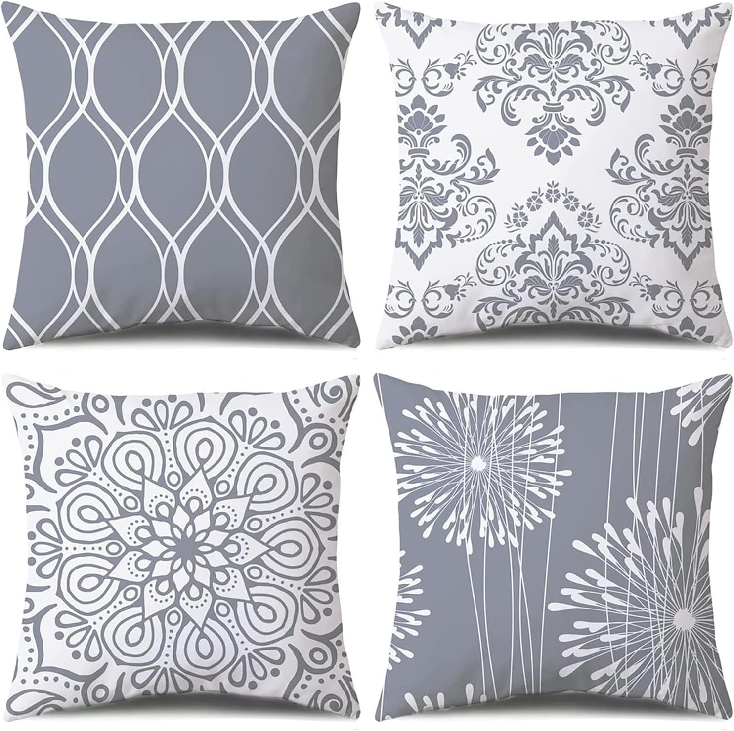 Decorative Throw pillow 18x18 Set of 4, Grey and White Modern Simple Square Pillow Case Cushion Cover for Sofa Couch Farmhouse Outdoor Living Room (Gray and White, 18" x18")