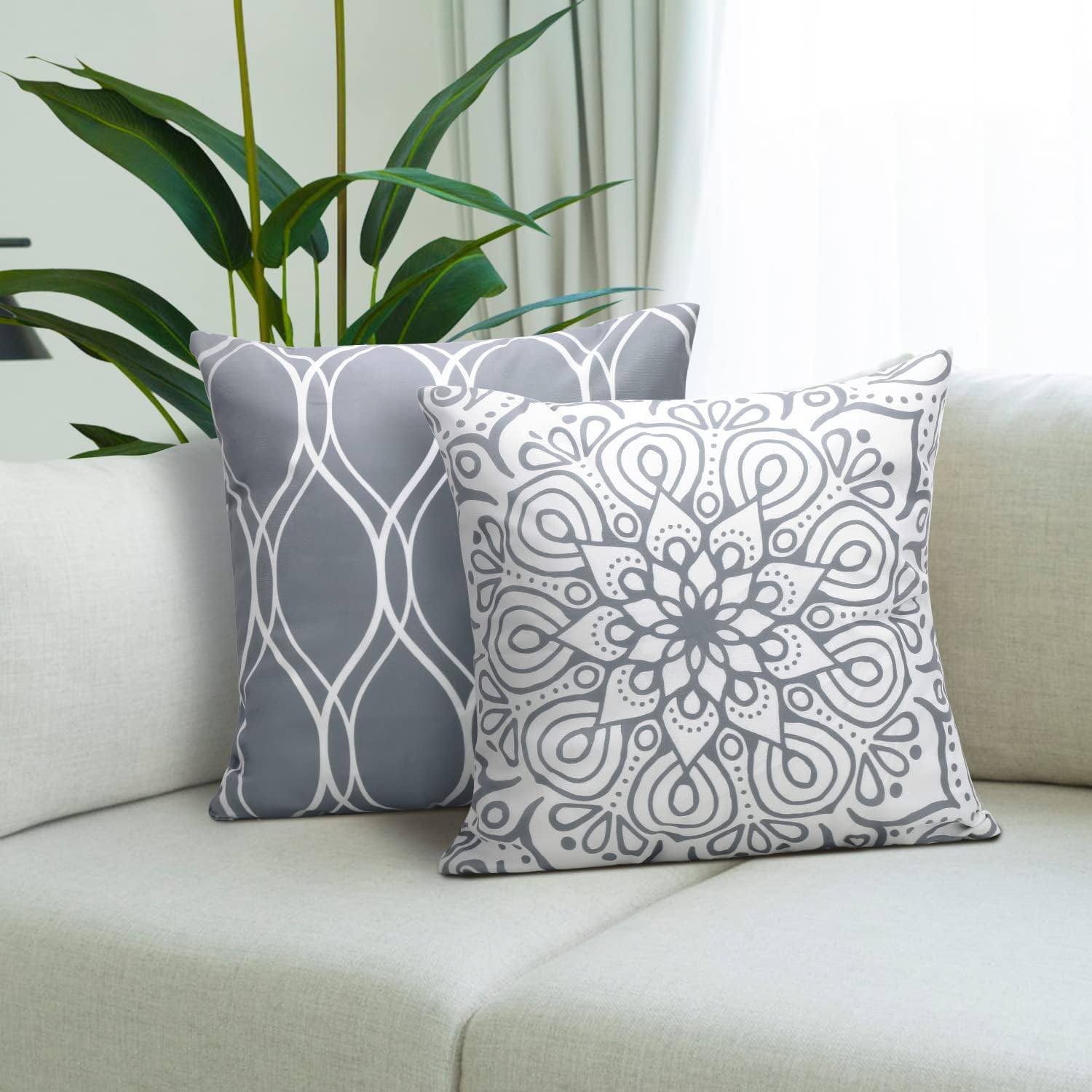 Decorative Throw pillow 18x18 Set of 4, Grey and White Modern Simple Square Pillow Case Cushion Cover for Sofa Couch Farmhouse Outdoor Living Room (Gray and White, 18" x18") - Image 2