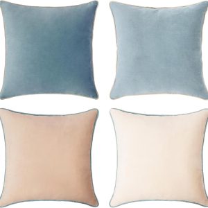 Decorative Throw pillow Cushion Cases, Set of 4 Soft Velvet Modern Double-Sided Designs, Mix and Match for Home Decor, Pillow Inserts Not Included (18x18 inch, Beige/Light Blue)