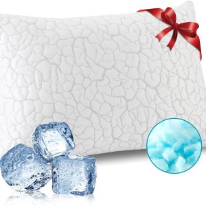 Cooling Pillows for Sleeping 1 Pack, Standard Size Adjustable Shredded Memory Foam Pillows, Firm Bed Pillows for Side, Back, Stomach, Hot Sleepers, Cold Single Pillow for College Dorm Room