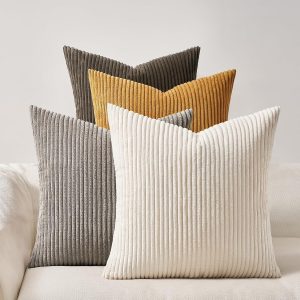 Decorative Brown Throw pillow Cushion Cases, Set of 4 Soft Velvet Modern Double-Sided Designs, Rustic Fall Home Decor, Pillow Inserts Not Included 18x18 inch