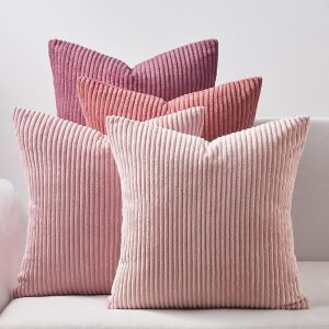 Pink Throw pillow18x18 Inch Set of 4,Farmhouse Corduroy Decorative Cushion Case,Valentine's Day Pillow Case for Bedroom Couch Sofa Living Room,Spring Home Decor