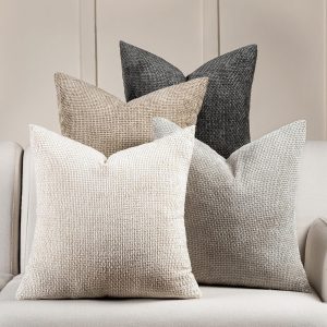 Throw pillow 20x20 Set of 4, Neutral Chenille Decorative Cushion Covers for Couch, Sofa, Bedroom, Living Room, Farmhouse & Mid-Century Modern Home Decor