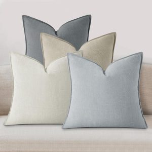 Throw pillow 18x18 Inch Set of 4 Neutral Soft Chenille Decorative Solid Throw pillow Modern Farmhouse Cushion Case for Boneless Couch Bed Living Room Home Decor (Neutral)