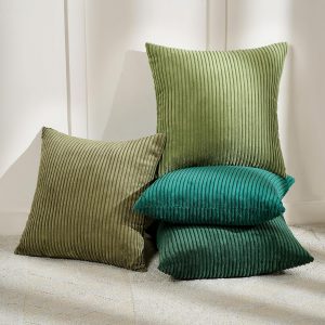Set of 4 Dark Green Corduroy Decorative Couch Throw pillow 18x18 Inch, Soft Modern  Striped Accent Cushion Cases for Home Sofa, Rustic Home Decor