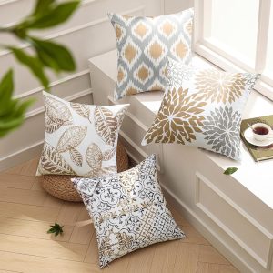 Set of 4  Series Fall Leaf Geometric Coffee Throw Decorative Throw pillow Cushion Cover 18 x 18 inches 45 x 45 cm