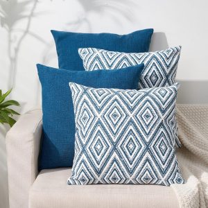 Decorative Throw pillow Set of 4 Couch Pillows Linen Cushion Cover for Couch Sofa Living Room, 18"x18" inches, Navy Blue
