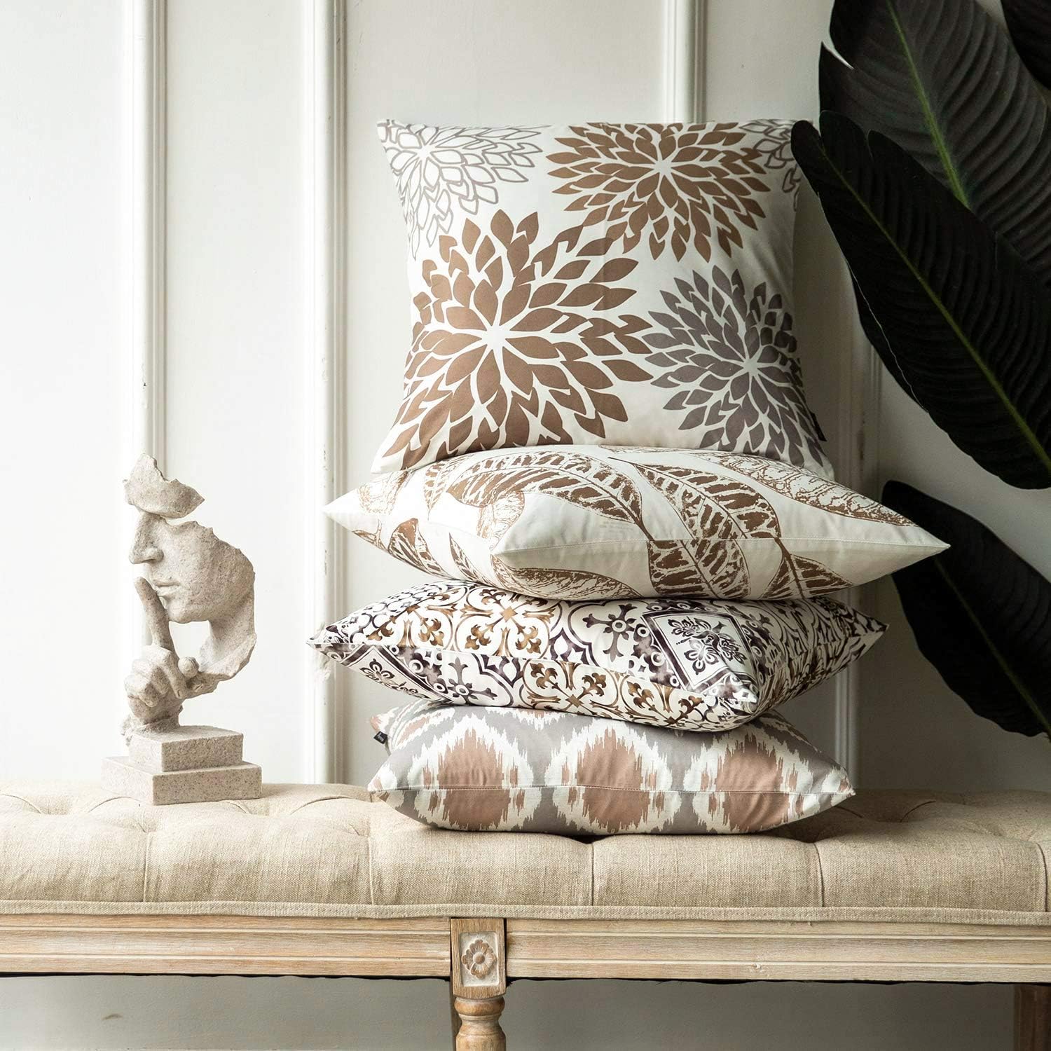 Set of 4 Series Fall Leaf Geometric Coffee Throw Decorative Throw pillow Cushion Cover 18 x 18 inches 45 x 45 cm - Image 2