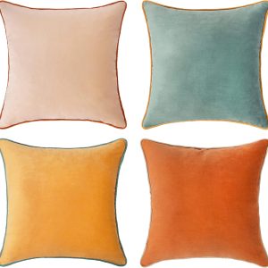 Decorative Throw pillow Cushion Cases, Set of 4 Soft Velvet Modern Double-Sided Designs, Mix and Match for Home Decor, Pillow Inserts Not Included (18x18 inch, Orange/Teal)