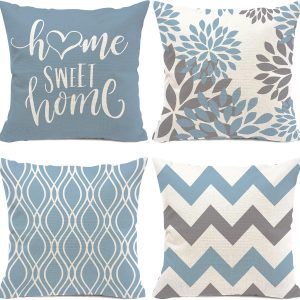 Hexagram Geometric Aqua Blue Throw pillow 18x18 Set of 4, Decorative Outdoor  Modern Throw pillow, Home Sweet Home Farmhouse Cushion Case for Couch Sofa Bedroom Indoor Decor(No Insert)