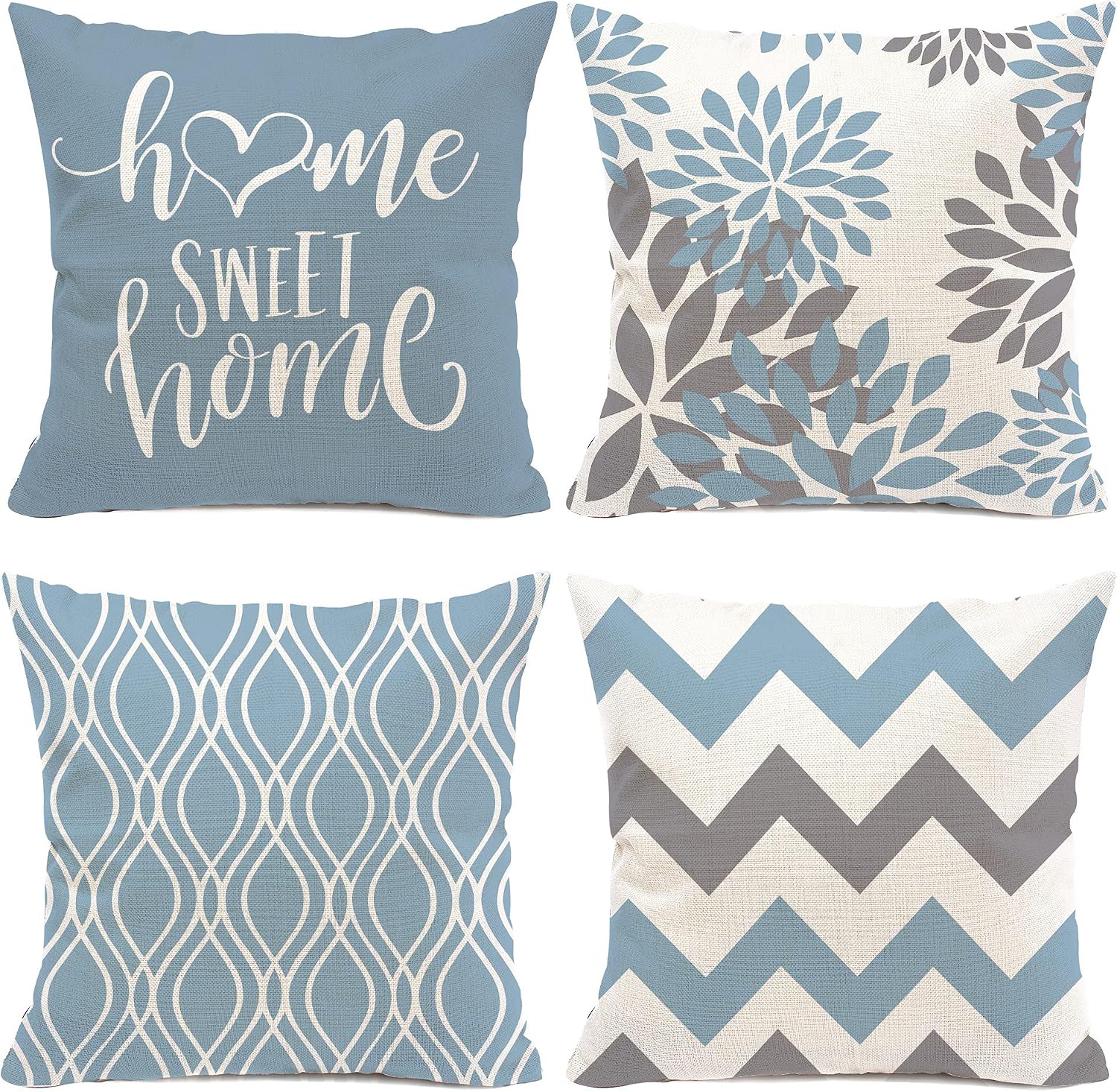 Hexagram Geometric Aqua Blue Throw pillow 18x18 Set of 4, Decorative Outdoor Modern Throw pillow, Home Sweet Home Farmhouse Cushion Case for Couch Sofa Bedroom Indoor Decor(No Insert)