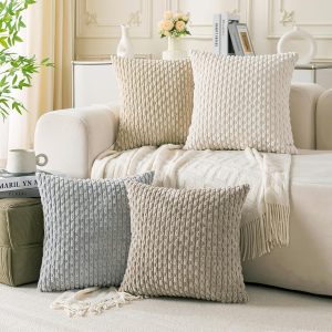 Set of 4 Neutral Decorative Throw pillow 18x18 Inch Corduroy Throw pillow for Bed Couch Sofa Living Room Soft Square Cushion Cases