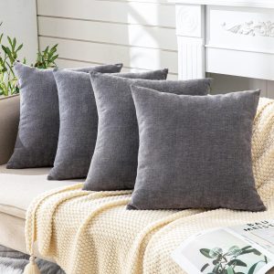 Decorative Square Throw pillow 18"x18" Inch Set of 4, Super Soft Chenille Pillows Cover Fall Throw pillow for Living Room Bedroom Sofa Couch Cushion Cover Grey 45x45cm (No Insert)