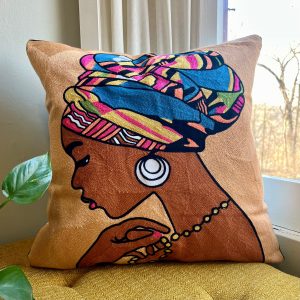 African Queen Embroidered Pillow Cover