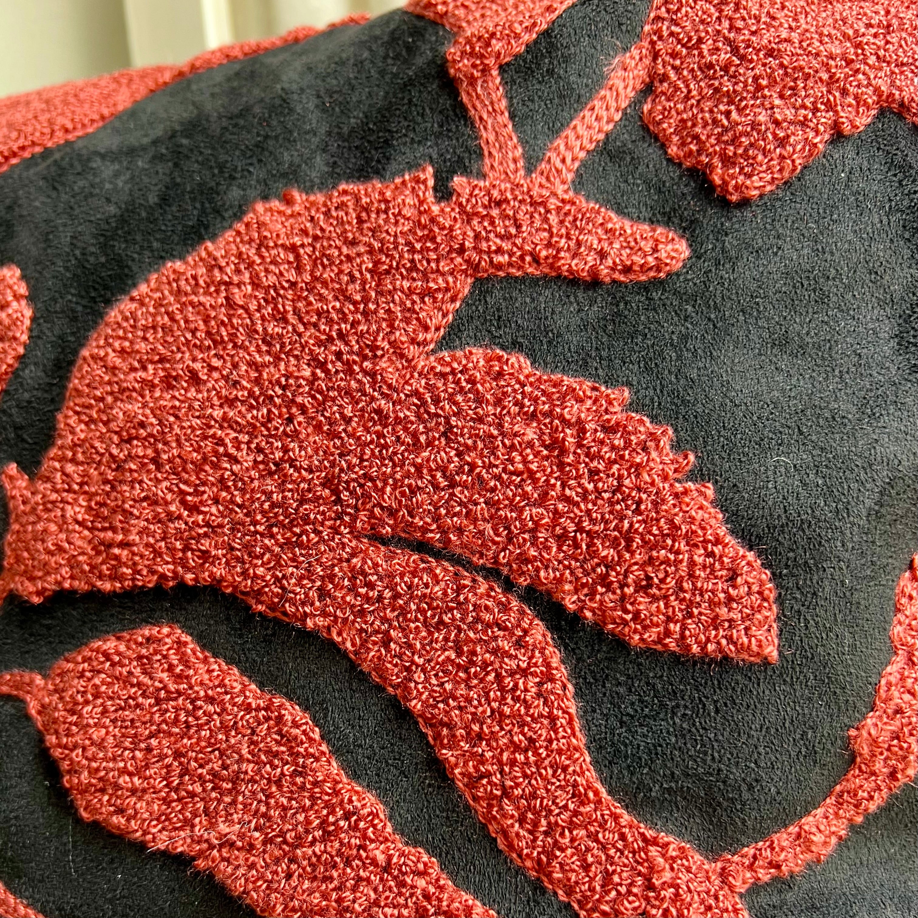 Black and Red Floral Embroidered Pillow Cover - Image 2