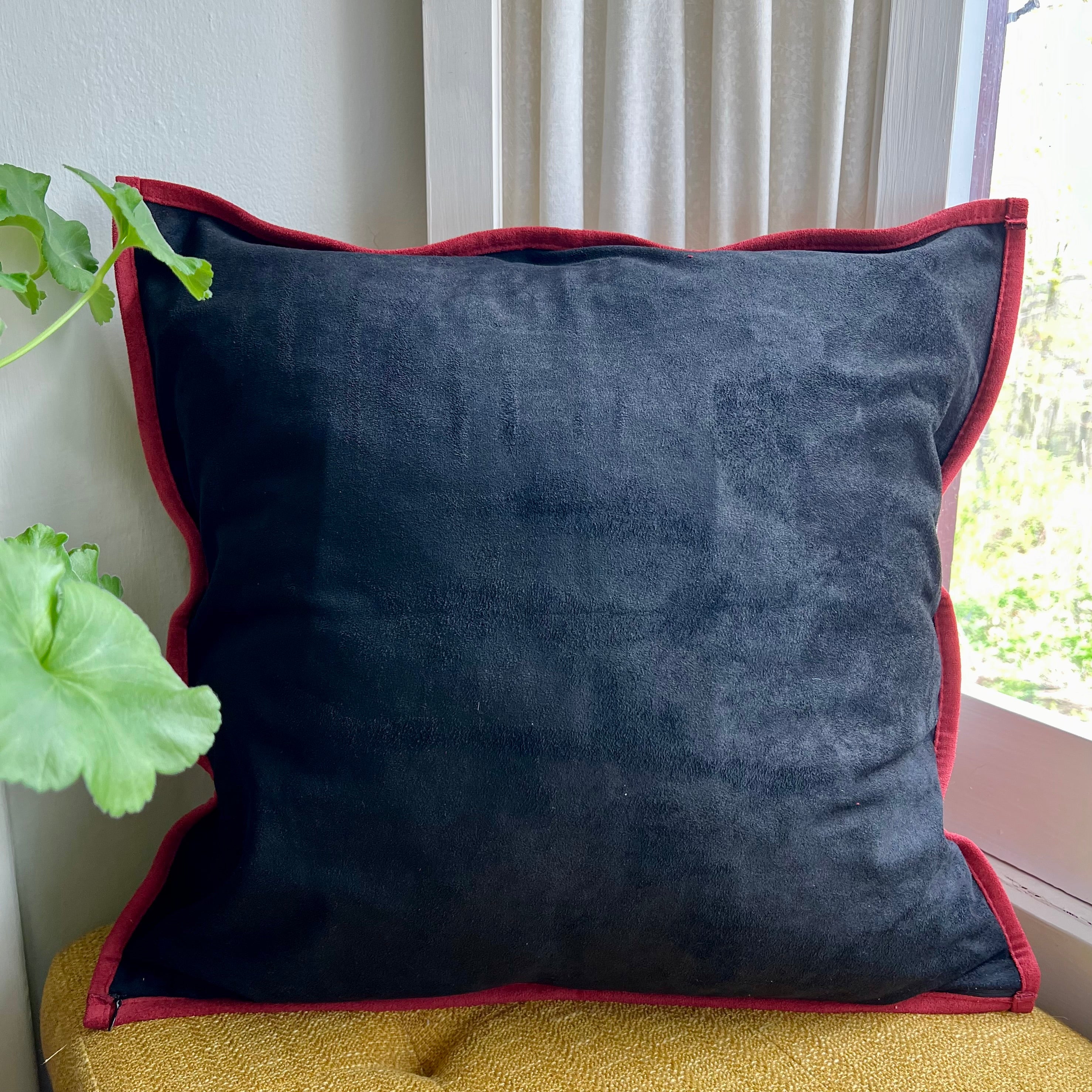 Black and Red Floral Embroidered Pillow Cover - Image 4