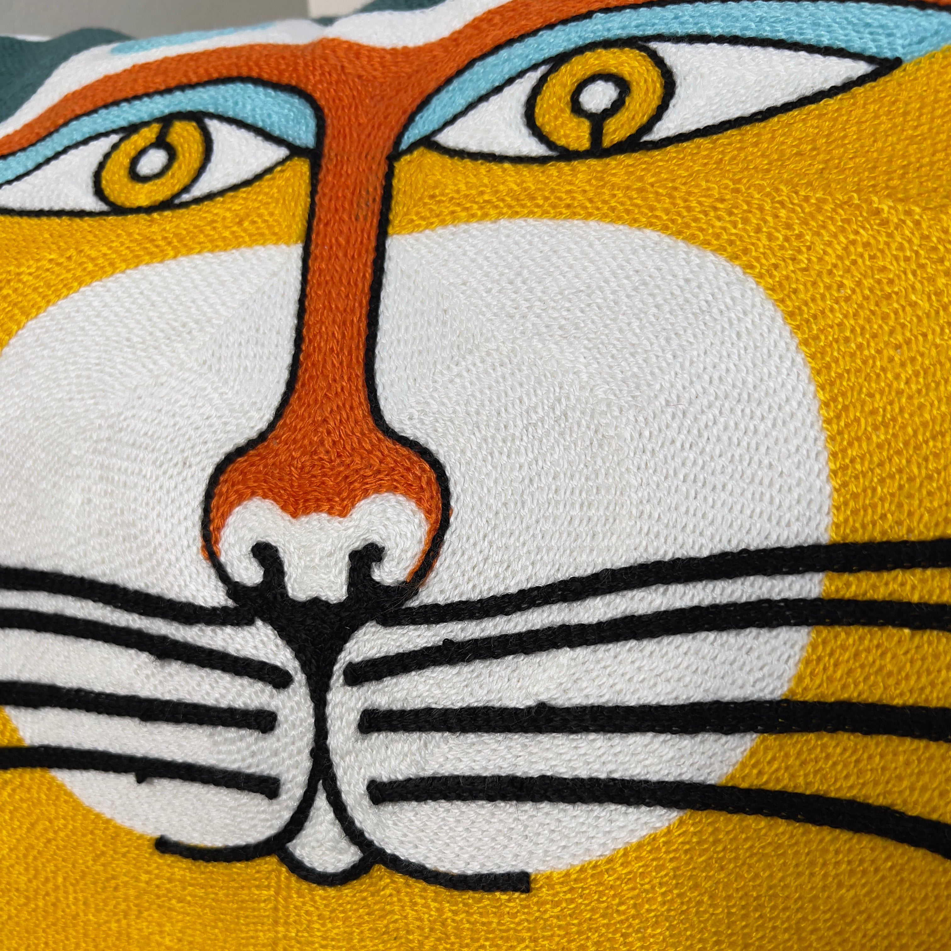 Checkered Taxi Cat Embroidered Pillow Cover - Image 2