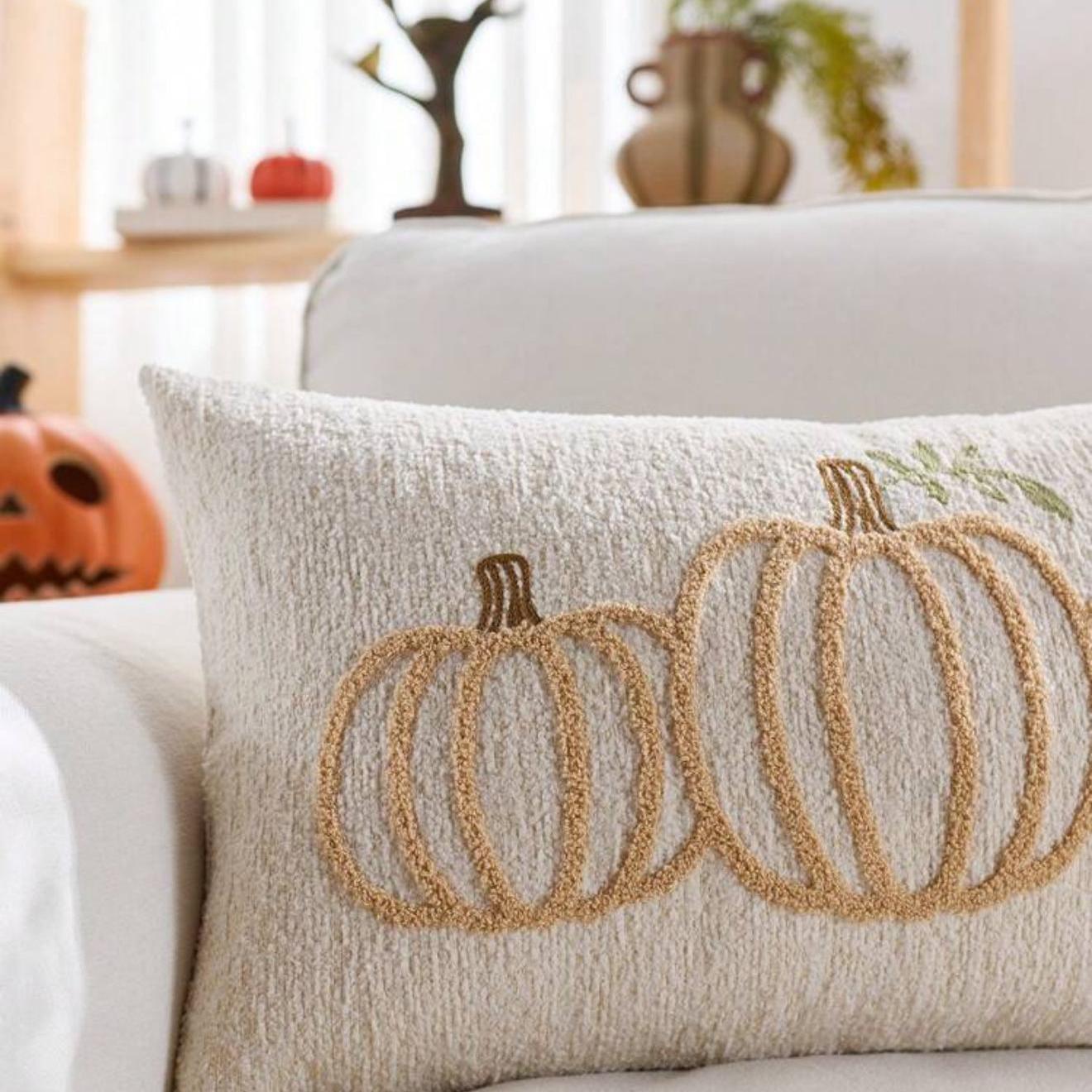 Embroidered Gold Pumpkin Lumbar Pillow - Image 2