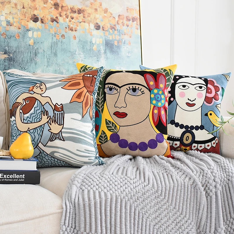 Fish of Plenty Mermaid Embroidered Throw Pillow Cover - Image 3