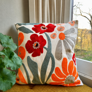 Floral Watercolor Embroidered Throw Pillow Cover