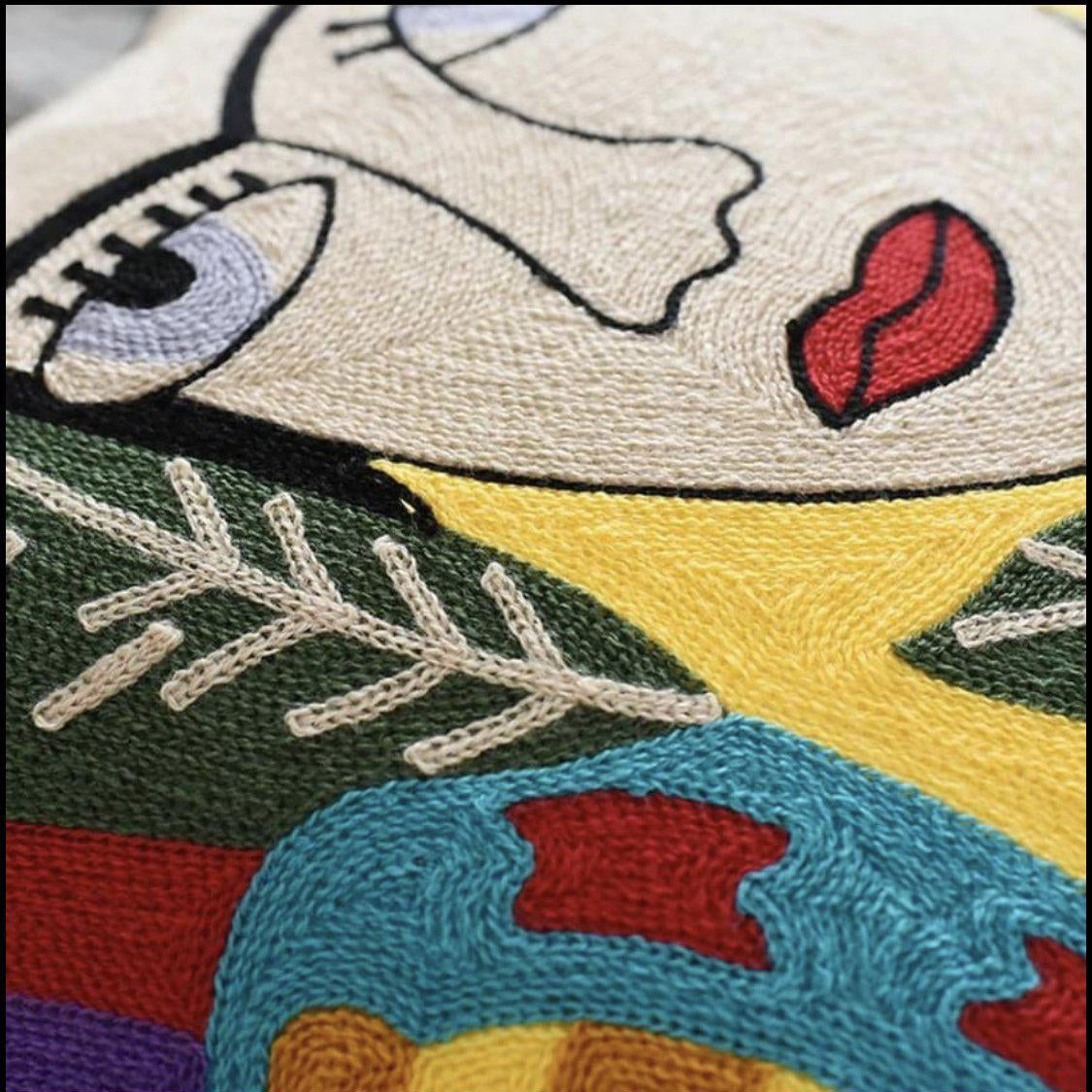 Frida Inspired Flower & Parrot | Embroidered Pillow Cover - Image 4