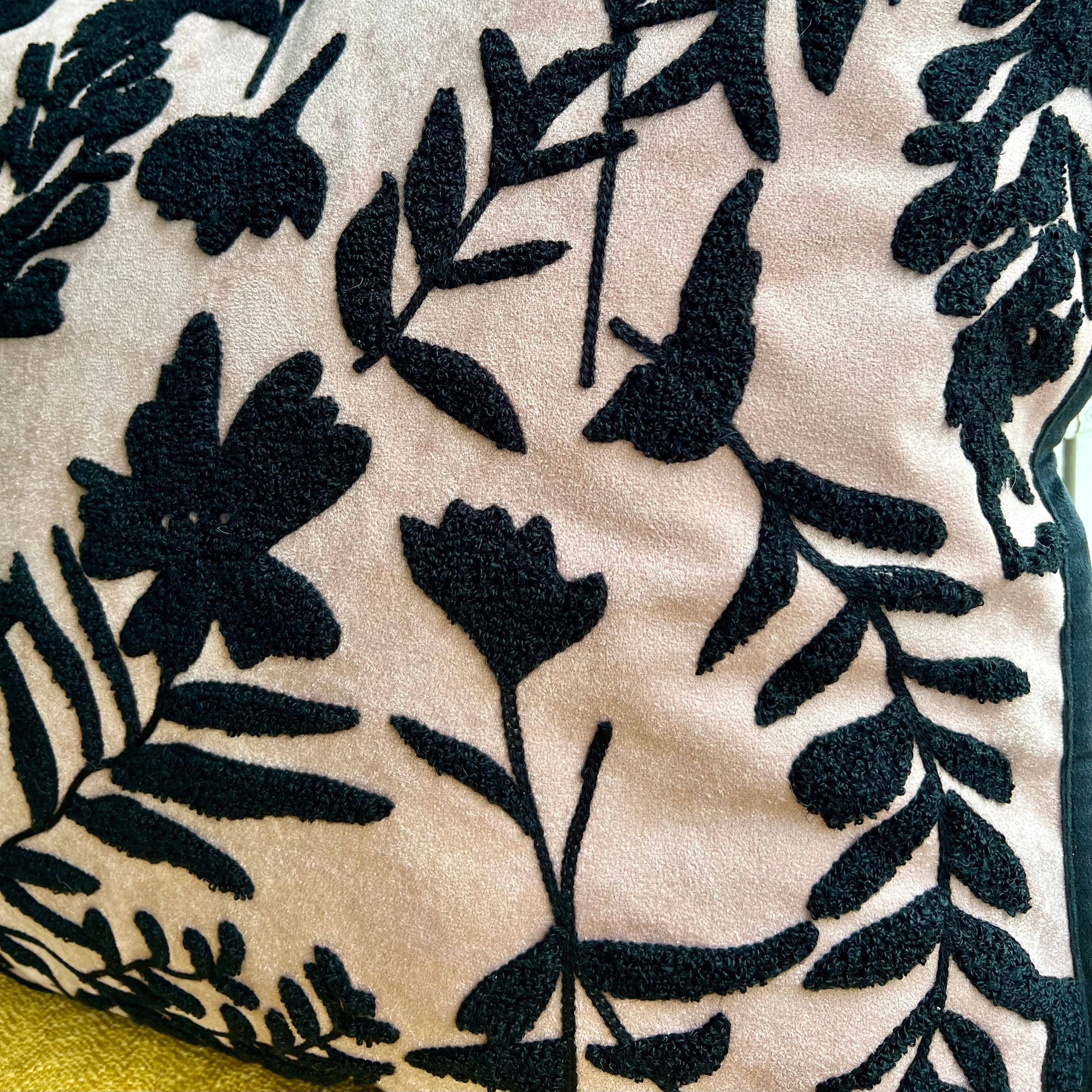 Pink and Black Floral Embroidered Pillow Cover - Image 2