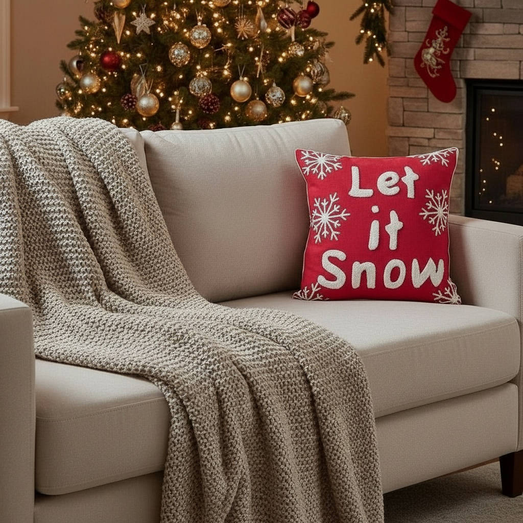 Red Snowflake Embroidered Pillow Cover - Image 2