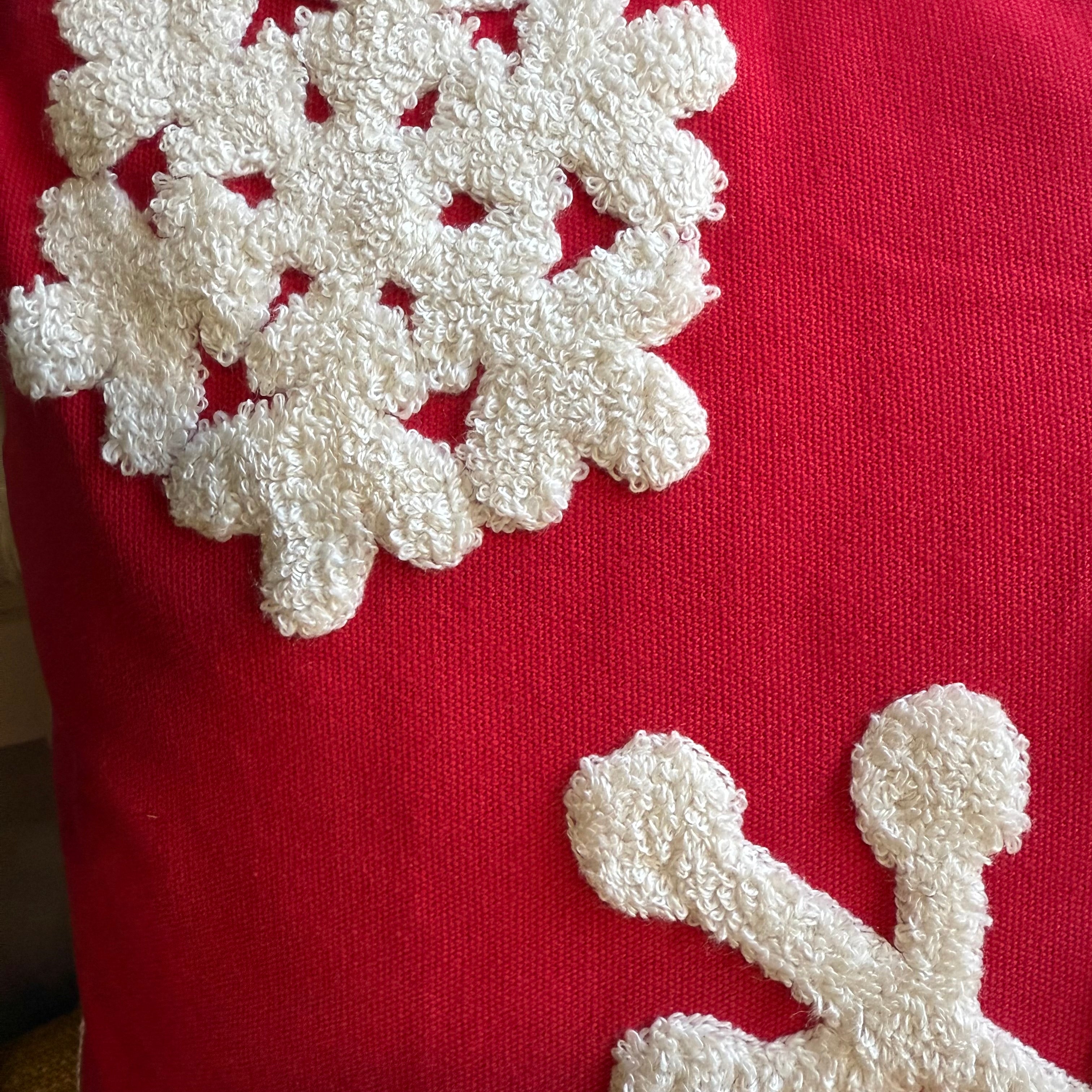 Red Snowflake Embroidered Pillow Cover - Image 3