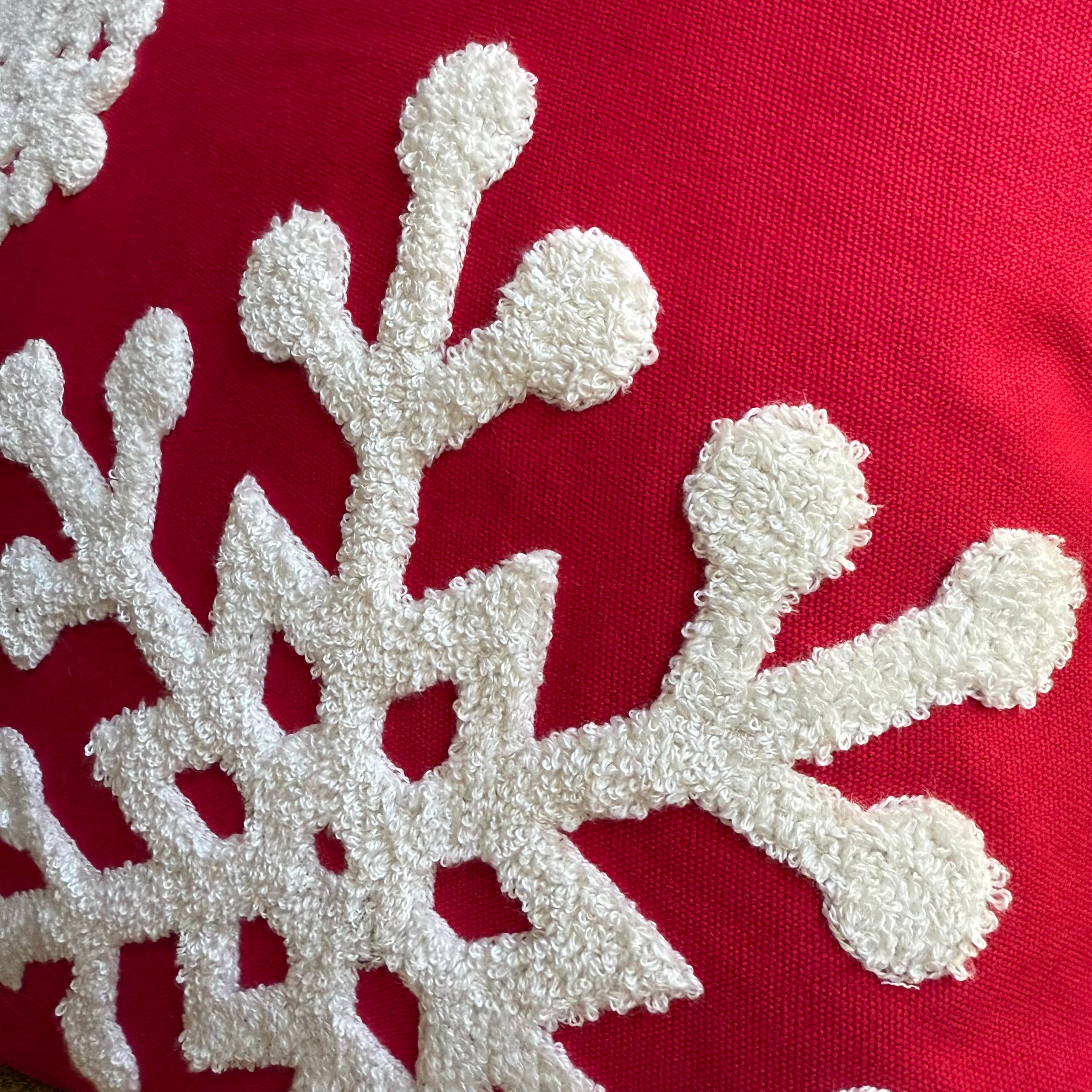 Red Snowflake Embroidered Pillow Cover - Image 4
