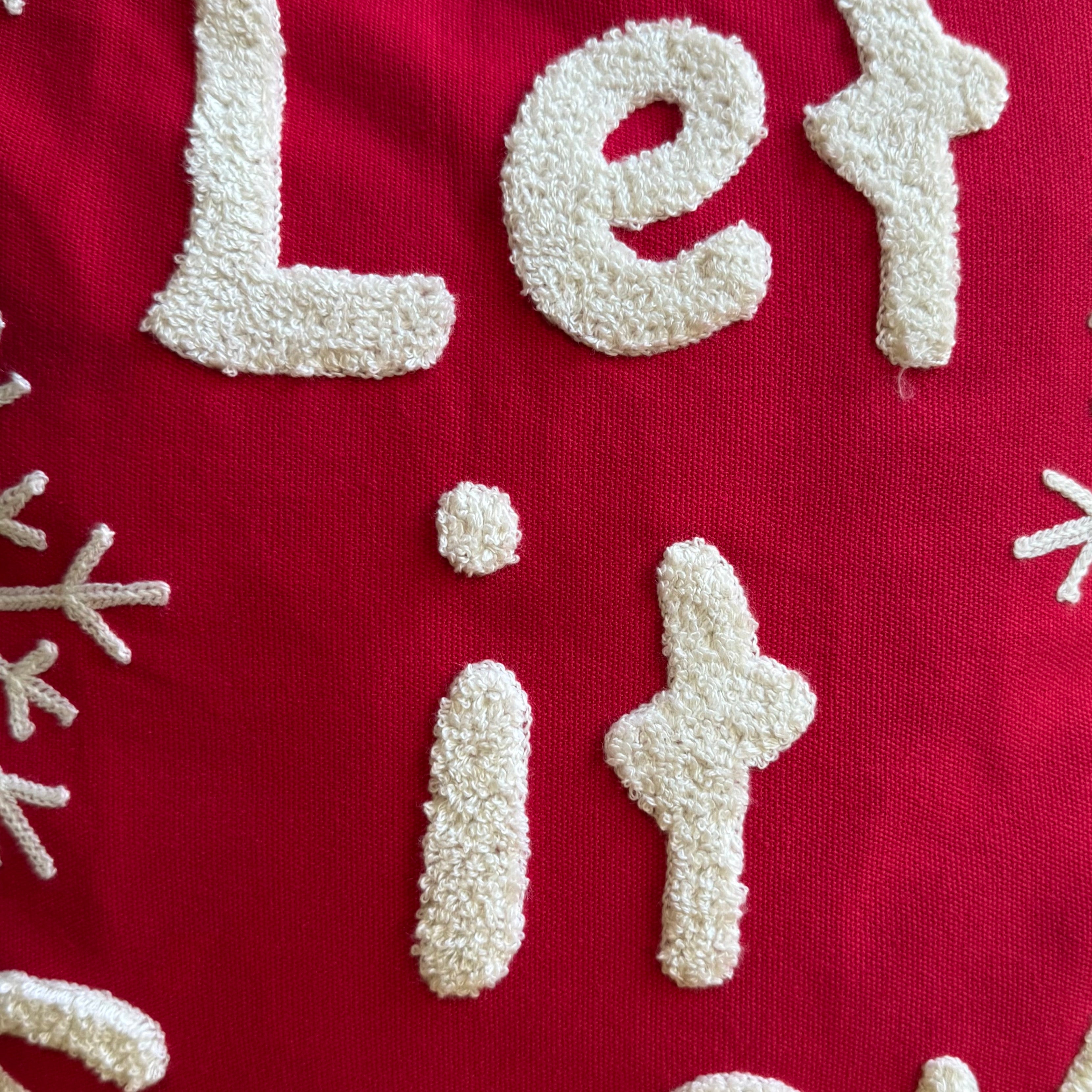 Red and White “Let it Snow” Embroidered Pillow Cover - Image 3