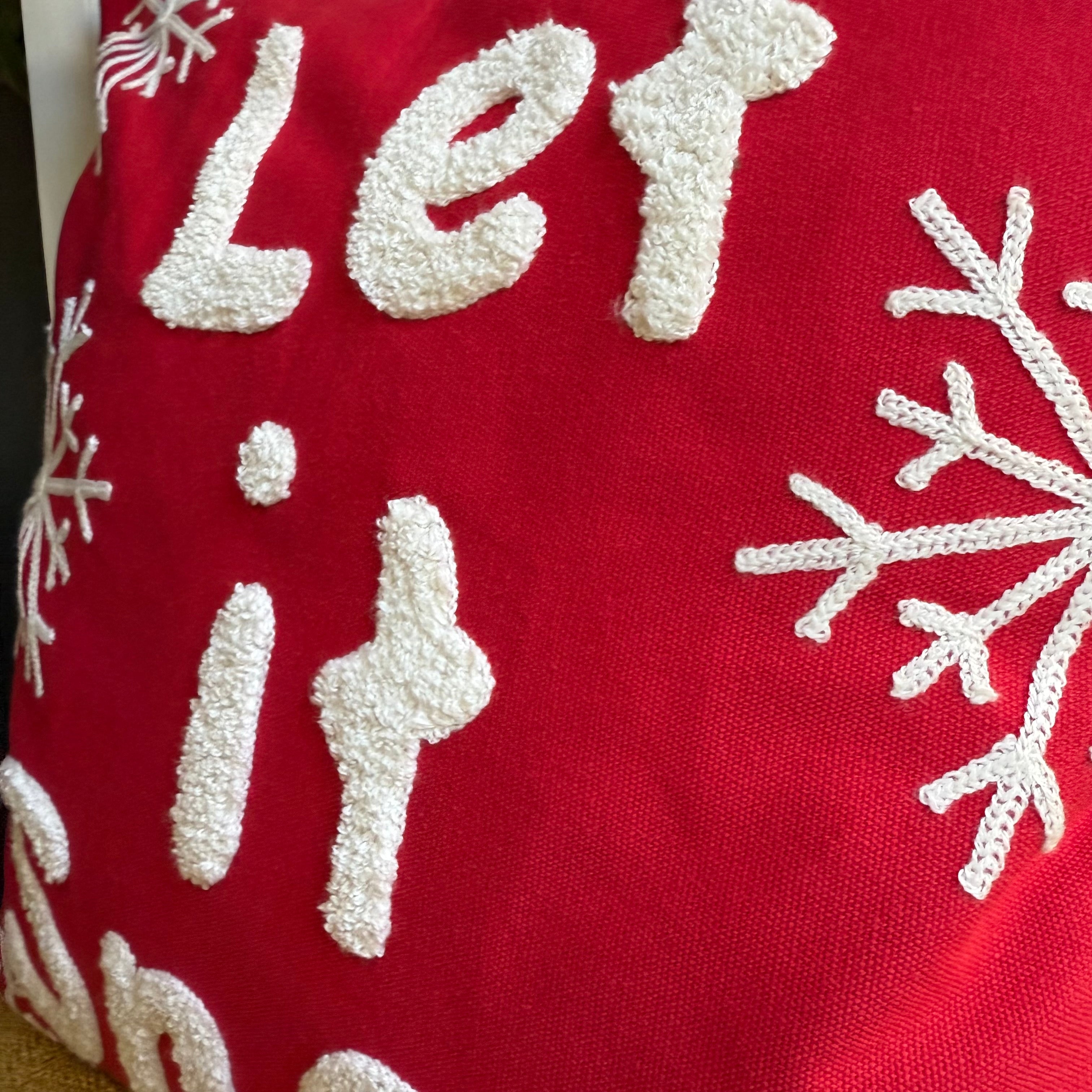 Red and White “Let it Snow” Embroidered Pillow Cover - Image 5