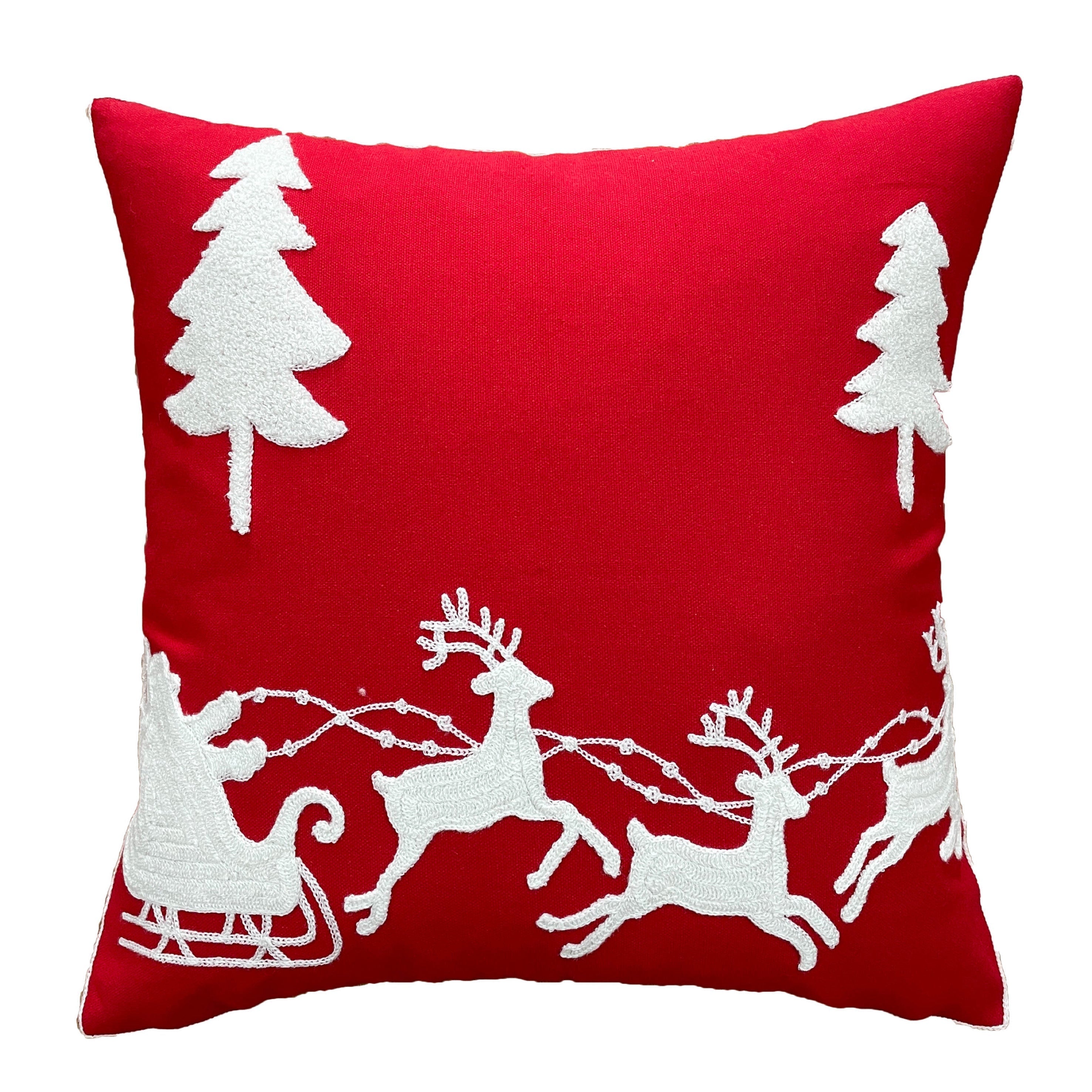 Santa and Reindeer Embroidered Pillow Cover - Image 2