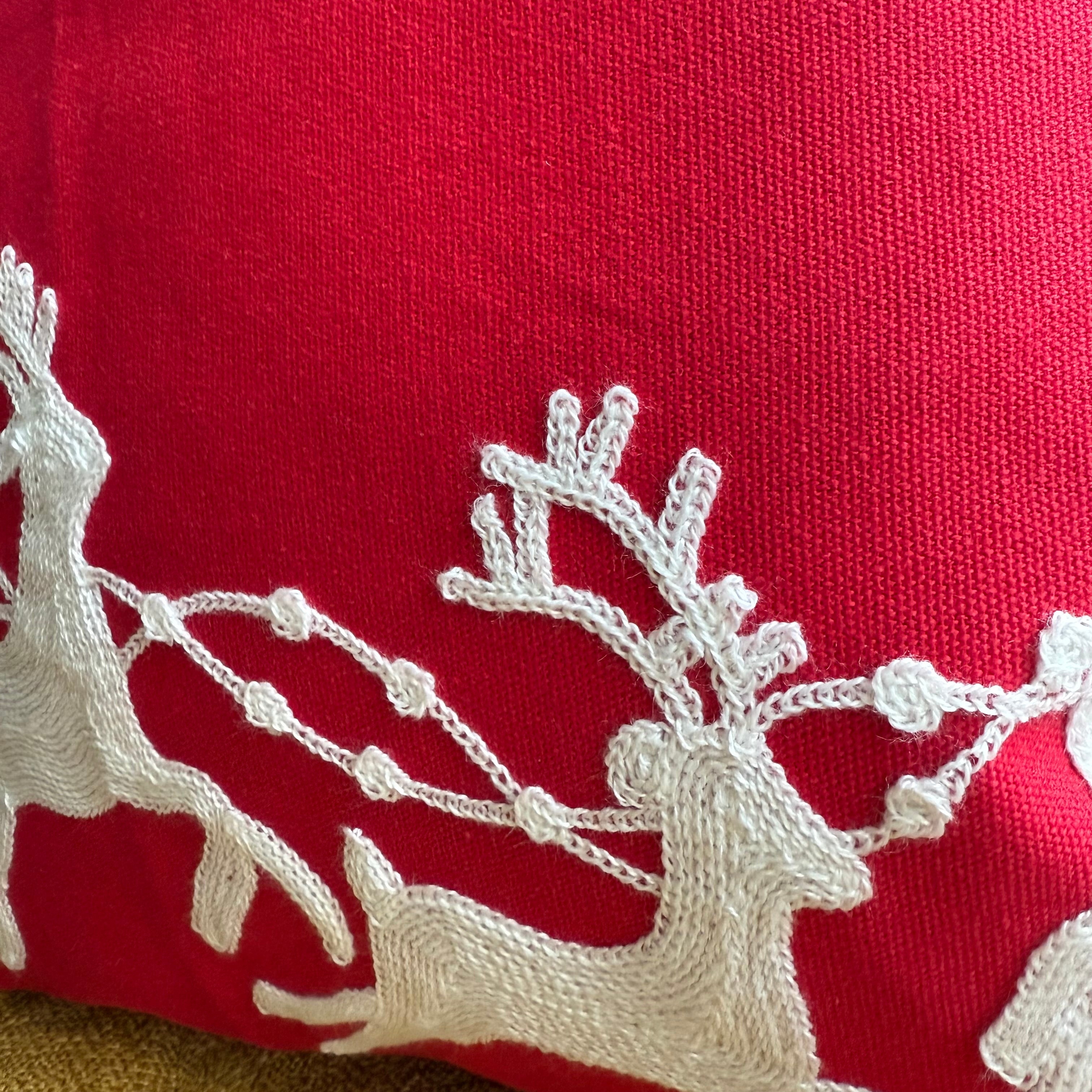 Santa and Reindeer Embroidered Pillow Cover - Image 4