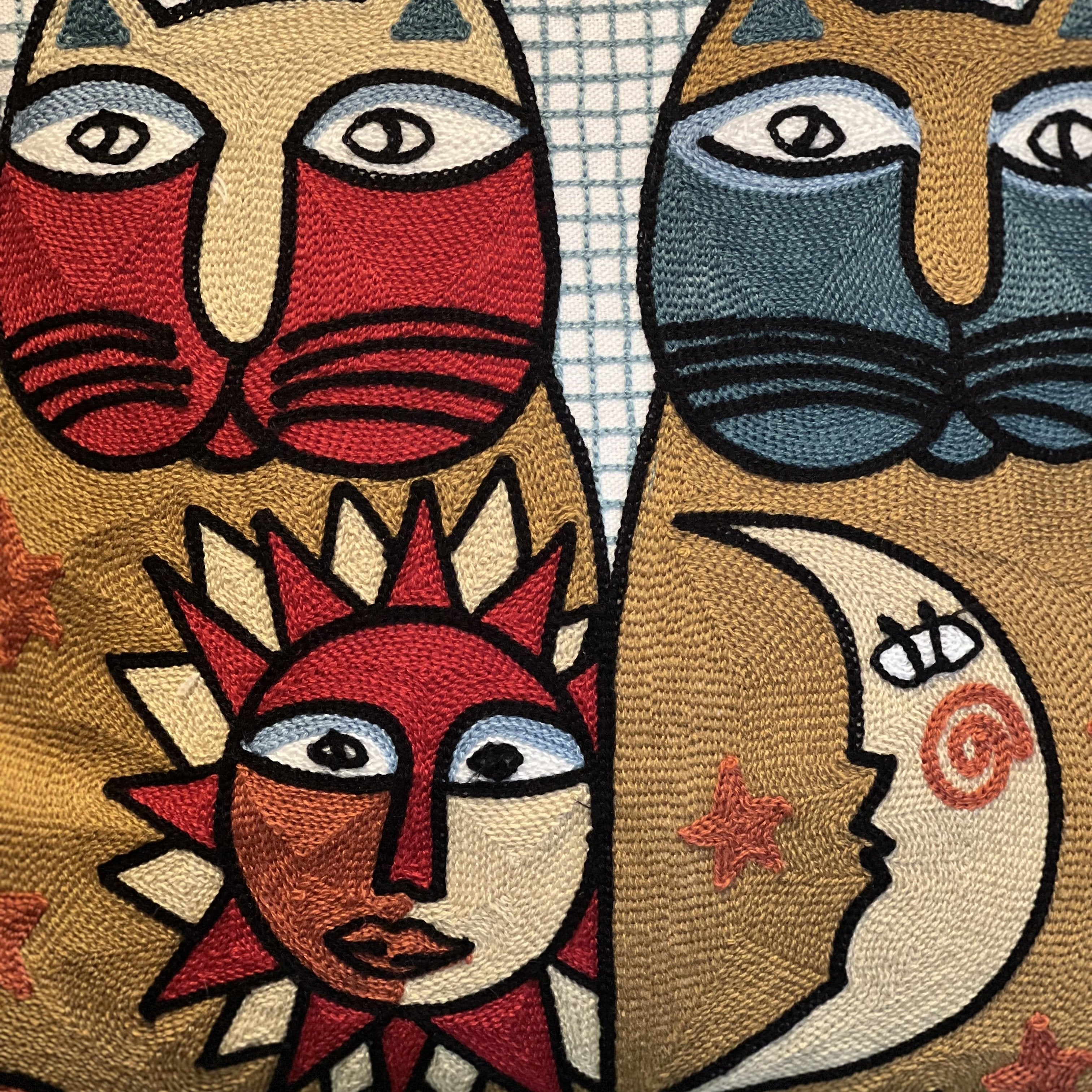 Sun & Moon Abstract Cats Embroidered Pillow Cover - Image 2