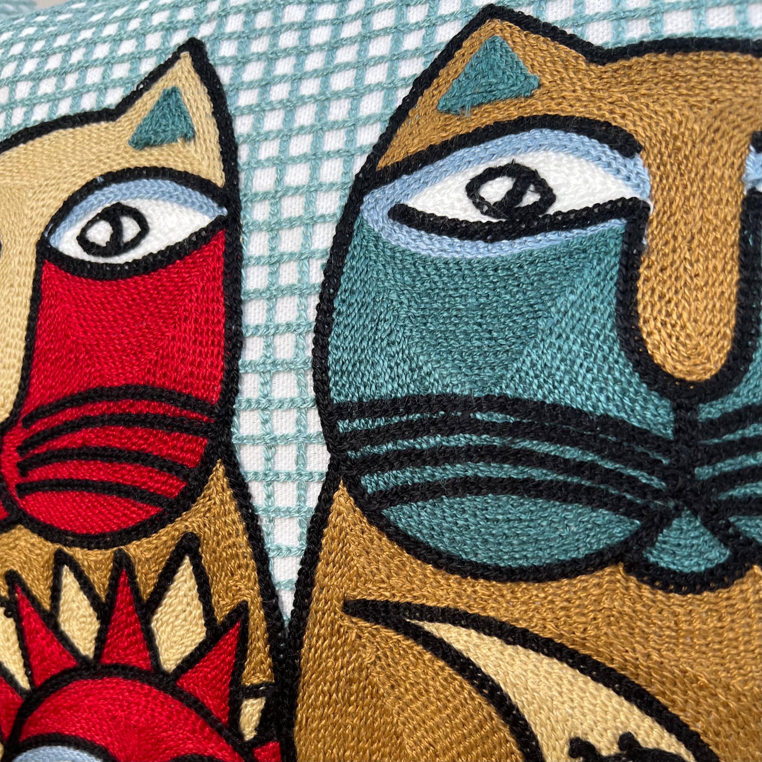Sun & Moon Abstract Cats Embroidered Pillow Cover - Image 4