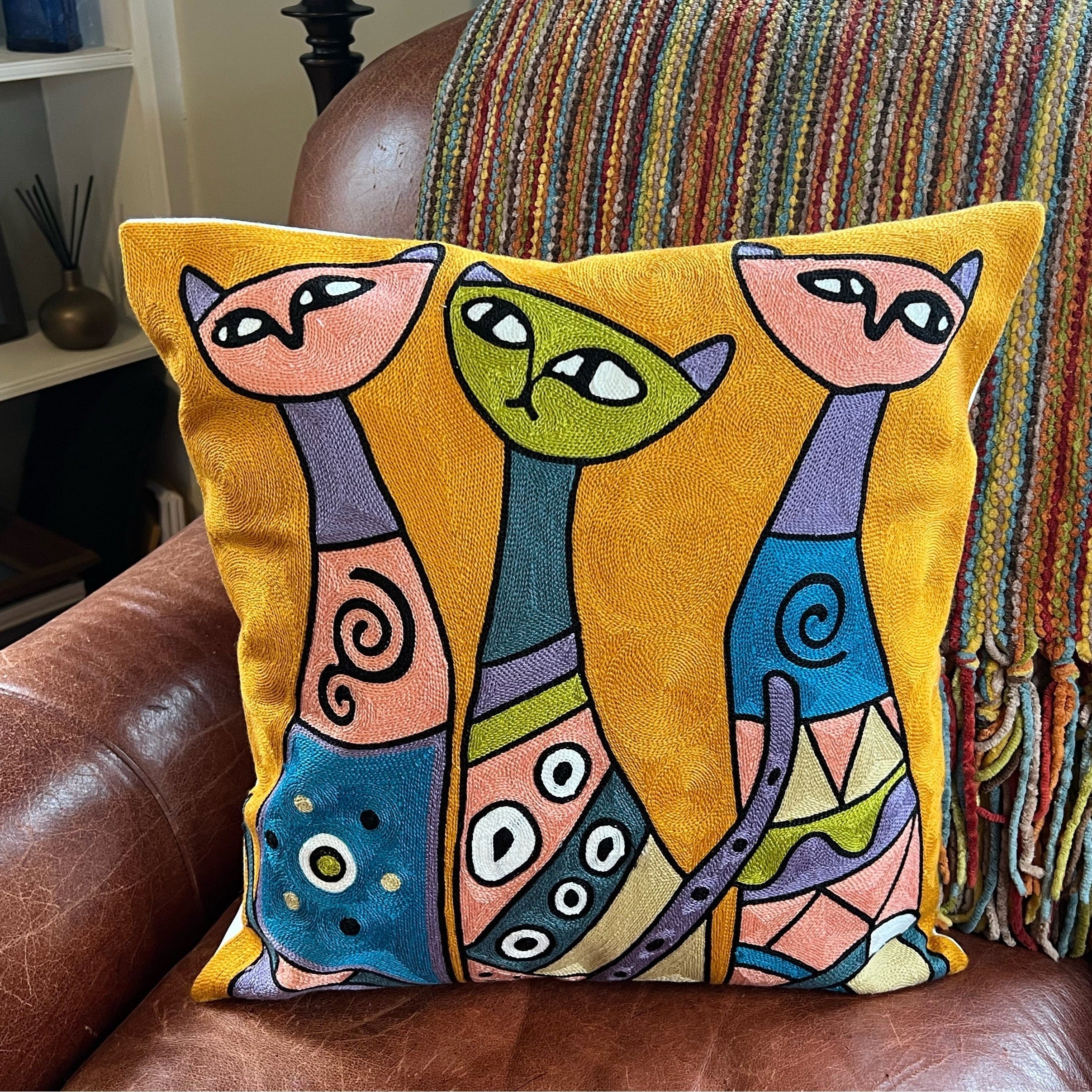 Three Kitties | Embroidered Pillow Cover - Image 2