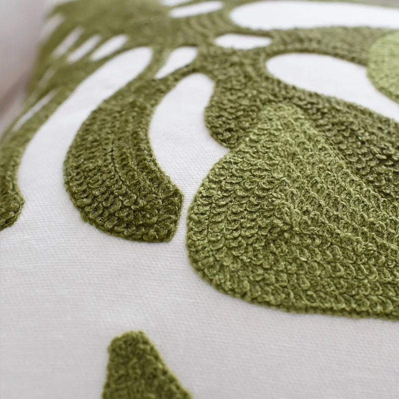 Two Toned Monstera Embroidered Pillow Cover - Image 2